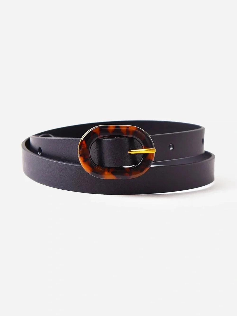 Loeffler Randall Vachetta Leather Chris Belt Black Tortoise Size M/L NWT